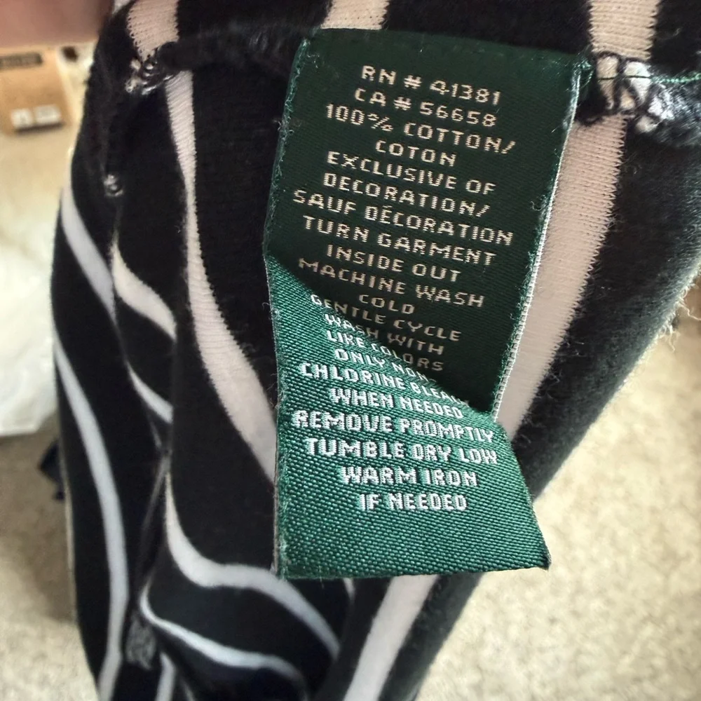 Lauren Ralph Lauren Black White Striped Henley 3/4 Sleeve Top M - Picture 4 of 4